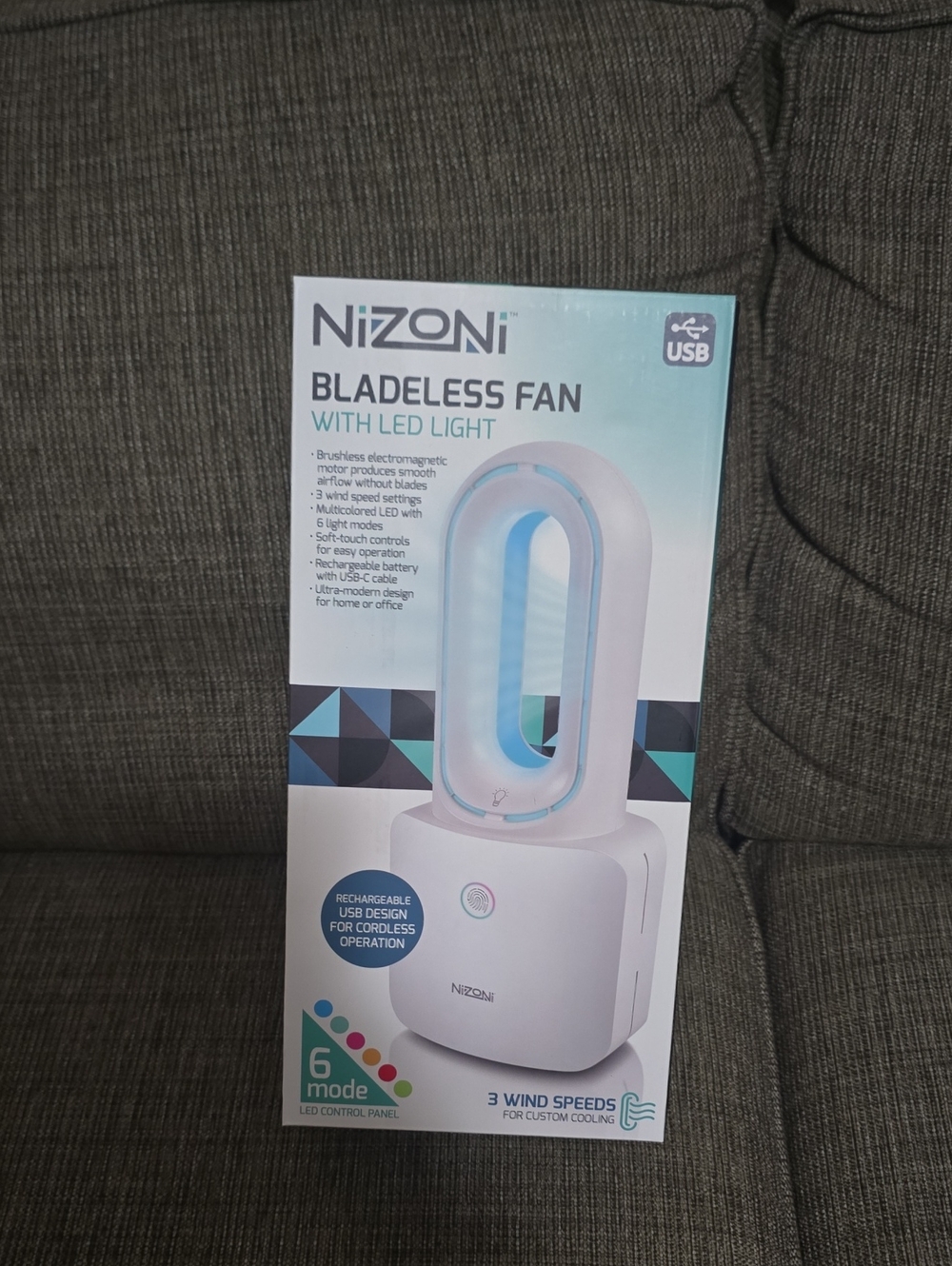 White Bladeless USB Fan with LED Light